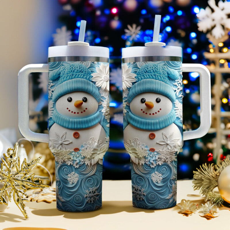 Winter Chic Snowman Christmas Custom Stanley Quencher 40oz Stainless Steel Tumbler With Handle - Threewoofs - Image 3
