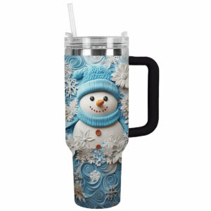 Winter Chic Snowman Christmas Custom Stanley Quencher 40oz Stainless Steel Tumbler With Handle - Threewoofs