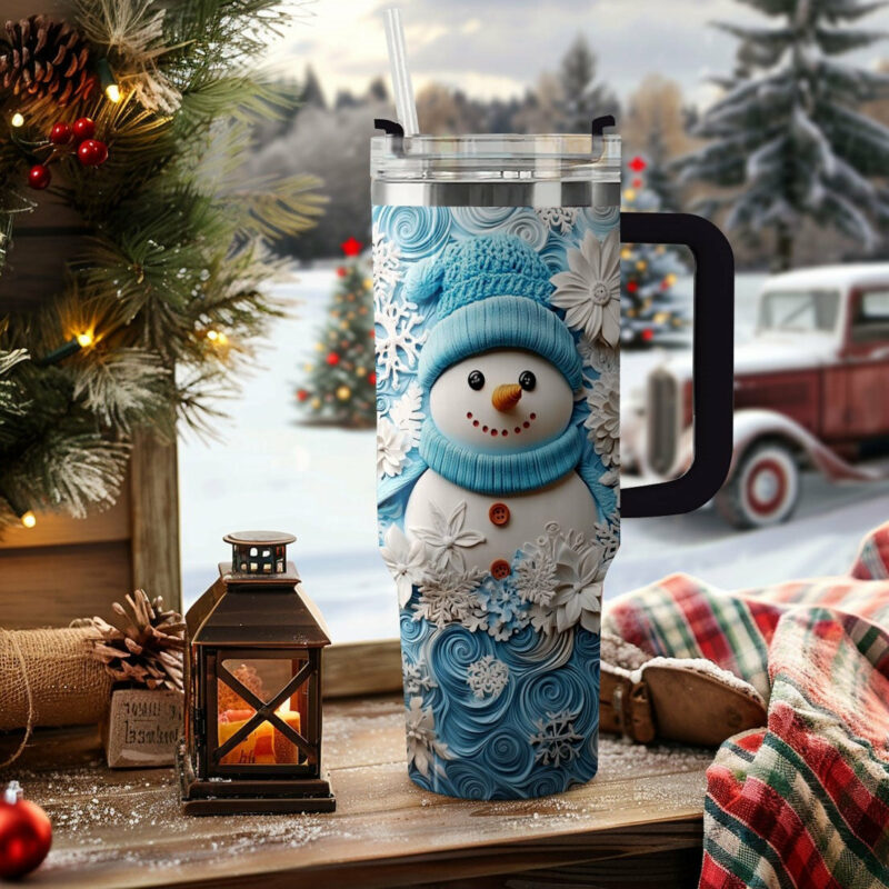 Winter Chic Snowman Christmas Custom Stanley Quencher 40oz Stainless Steel Tumbler With Handle - Threewoofs - Image 2