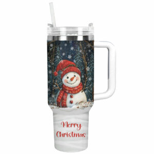 Winter Forest Snowman Christmas Custom Stanley Quencher 40oz Stainless Steel Tumbler With Handle - Threewoofs