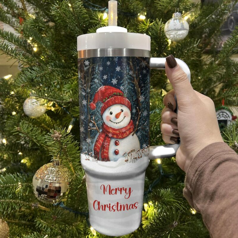 Winter Forest Snowman Christmas Custom Stanley Quencher 40oz Stainless Steel Tumbler With Handle - Threewoofs - Image 3