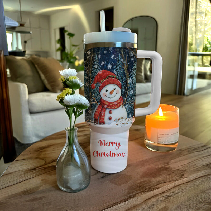 Winter Forest Snowman Christmas Custom Stanley Quencher 40oz Stainless Steel Tumbler With Handle - Threewoofs - Image 2