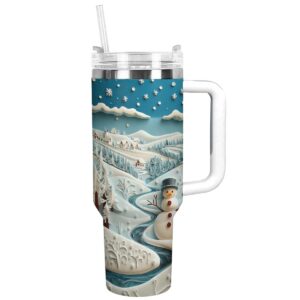 Winter Village Christmas Custom Stanley Quencher 40oz Stainless Steel Tumbler With Handle - Threewoofs