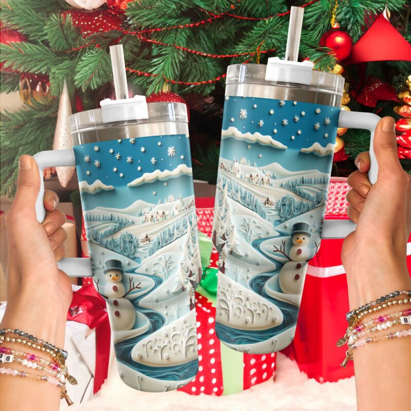 Winter Village Christmas Custom Stanley Quencher 40oz Stainless Steel Tumbler With Handle - Threewoofs - Image 3