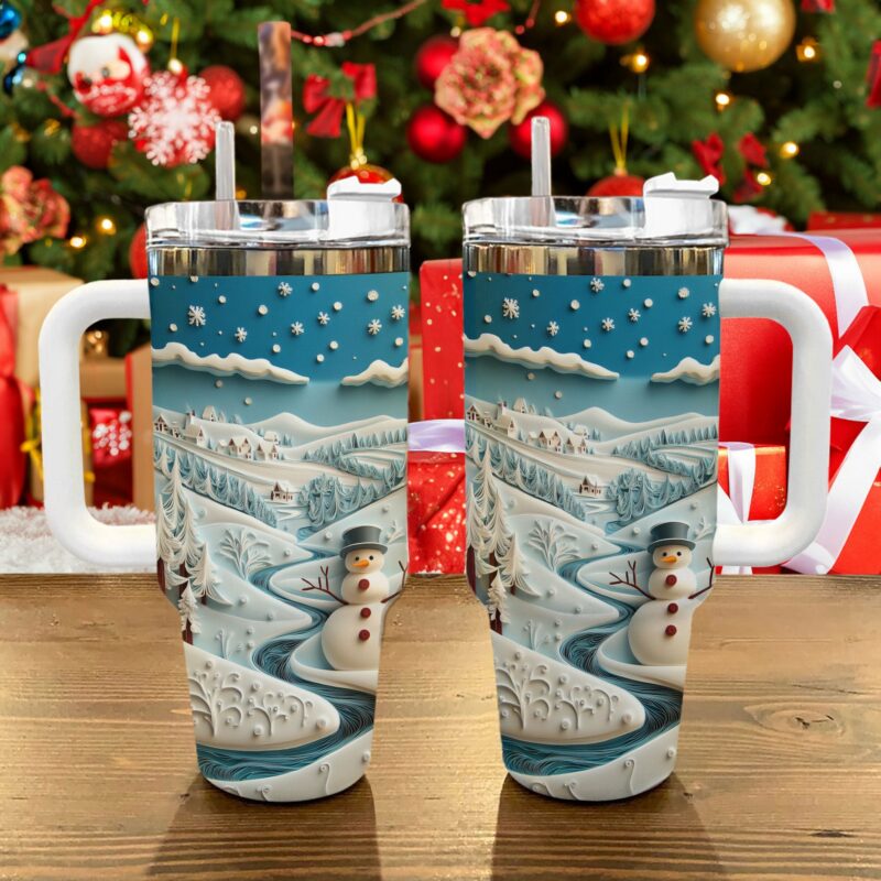 Winter Village Christmas Custom Stanley Quencher 40oz Stainless Steel Tumbler With Handle - Threewoofs - Image 2