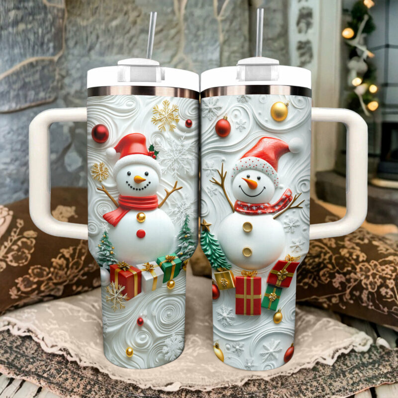 Winter Wonderland Snowman Christmas Custom Stanley Quencher 40oz Stainless Steel Tumbler With Handle - Threewoofs - Image 2