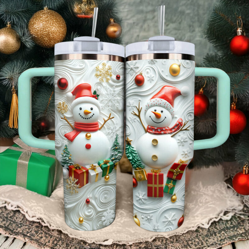 Winter Wonderland Snowman Christmas Custom Stanley Quencher 40oz Stainless Steel Tumbler With Handle - Threewoofs - Image 3