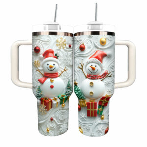 Winter Wonderland Snowman Christmas Custom Stanley Quencher 40oz Stainless Steel Tumbler With Handle - Threewoofs