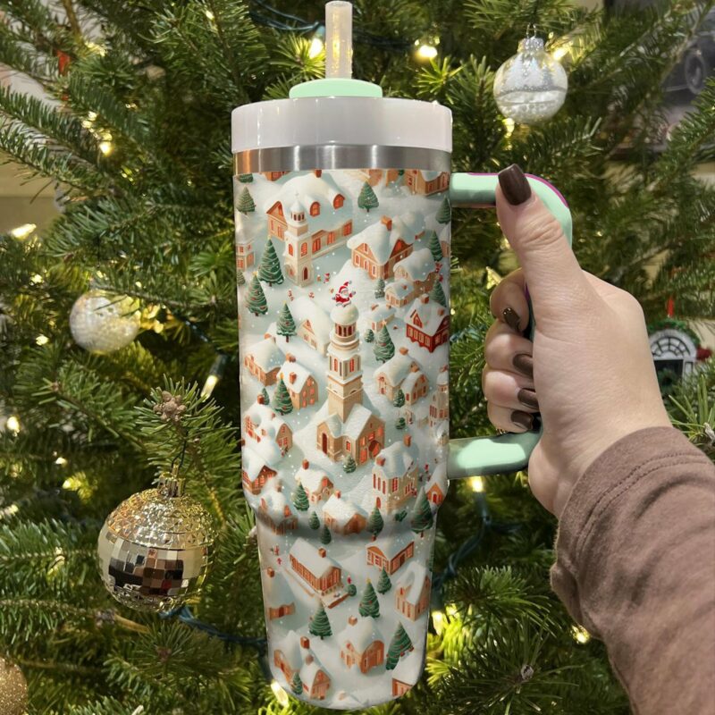 Winter Wonderland Village Christmas Custom Stanley Quencher 40oz Stainless Steel Tumbler With Handle - Threewoofs - Image 3