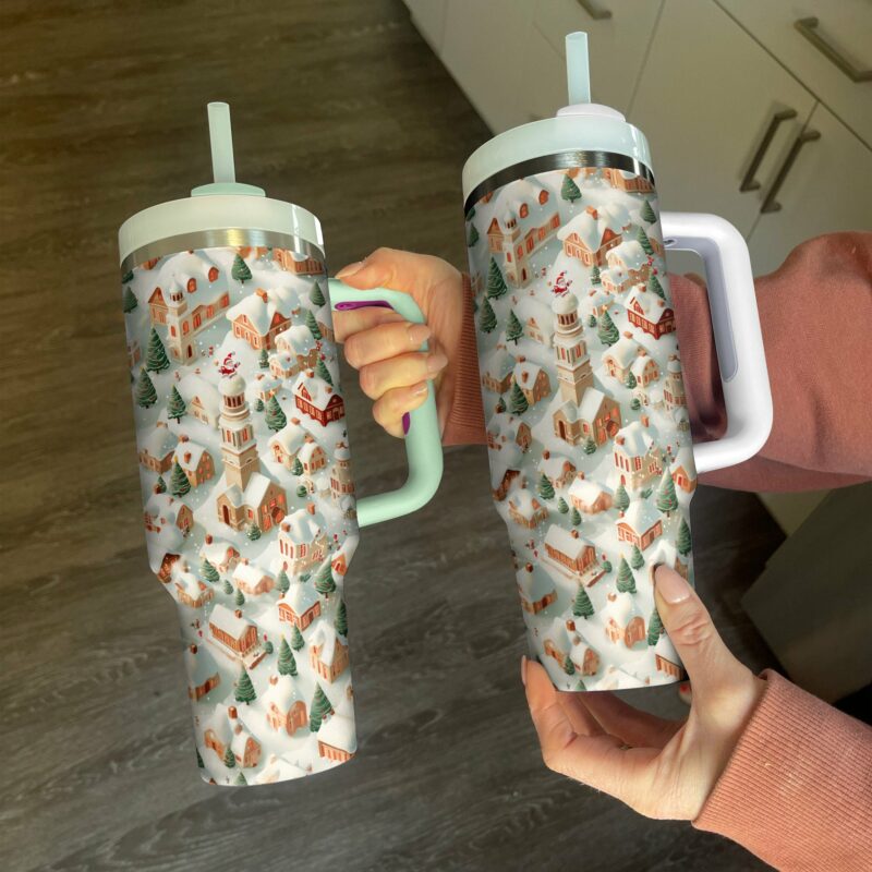 Winter Wonderland Village Christmas Custom Stanley Quencher 40oz Stainless Steel Tumbler With Handle - Threewoofs - Image 2