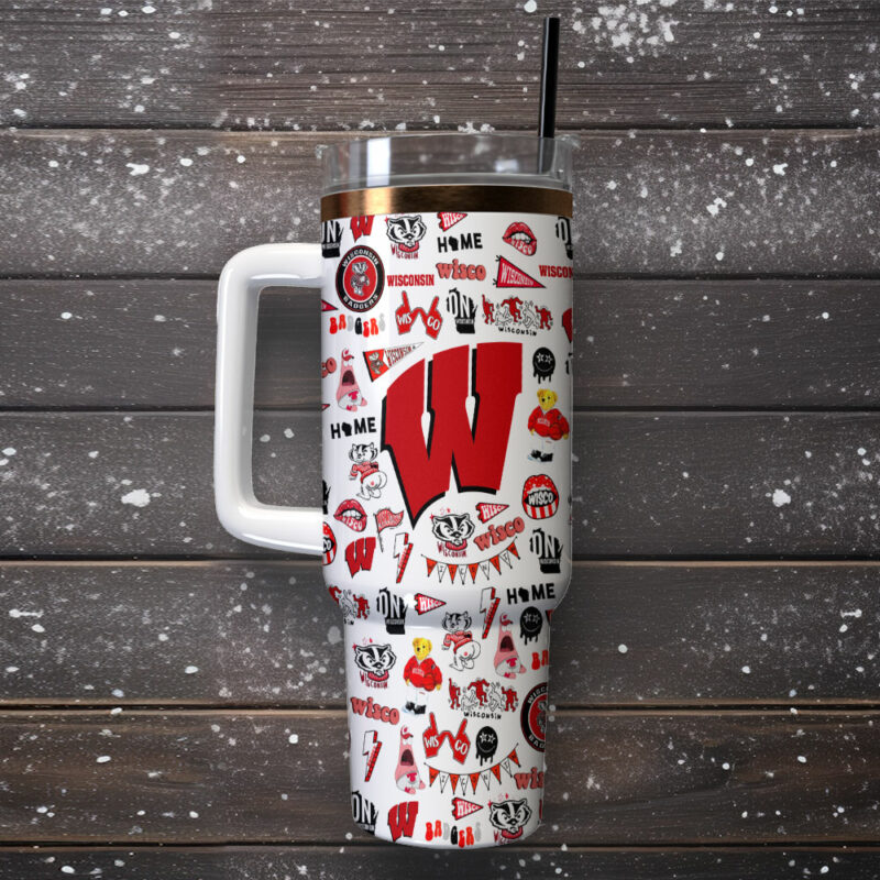 Wisconsin Badgers NCAA Sports Custom Stanley Quencher 40oz Stainless Steel Tumbler With Handle - Threewoofs - Image 2