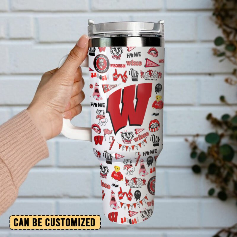 Wisconsin Badgers NCAA Sports Custom Stanley Quencher 40oz Stainless Steel Tumbler With Handle - Threewoofs - Image 3