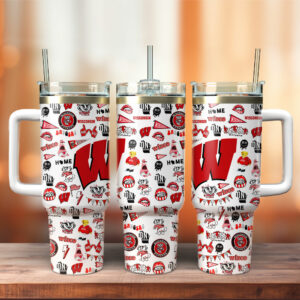 Wisconsin Badgers NCAA Sports Custom Stanley Quencher 40oz Stainless Steel Tumbler With Handle - Threewoofs