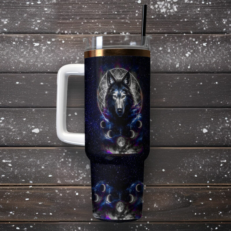 Wolfs Art Custom Stanley Quencher 40oz Stainless Steel Tumbler With Handle - Threewoofs - Image 2