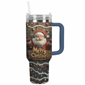 Wooden Santa Delight Christmas Custom Stanley Quencher 40oz Stainless Steel Tumbler With Handle - Threewoofs