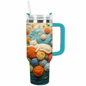 Wool Cat Custom Stanley Quencher 40oz Stainless Steel Tumbler With Handle - Threewoofs