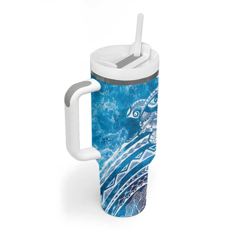 World Ocean Day Polynesian Pattern Custom Stanley Quencher 40oz Stainless Steel Tumbler With Handle - Threewoofs - Image 2