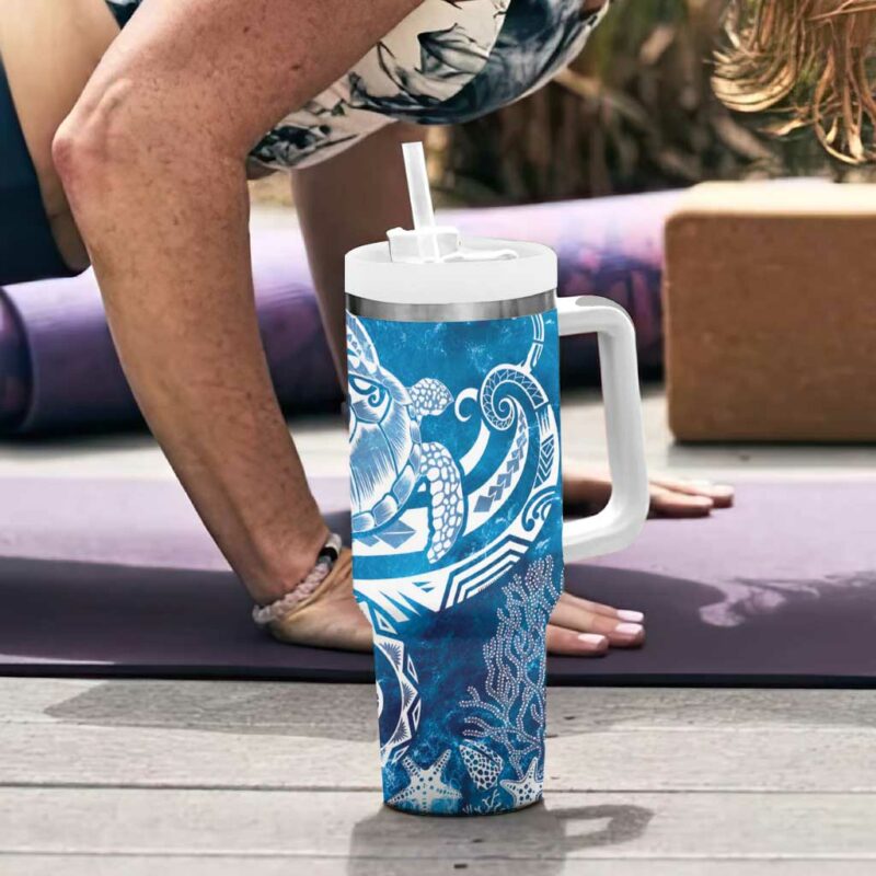 World Ocean Day Polynesian Pattern Custom Stanley Quencher 40oz Stainless Steel Tumbler With Handle - Threewoofs - Image 6