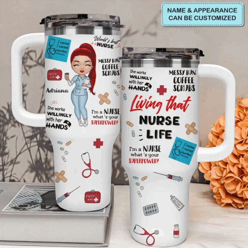 World‚Äôs Best Nurse Custom Stanley Quencher 40oz Stainless Steel Tumbler With Handle - Threewoofs