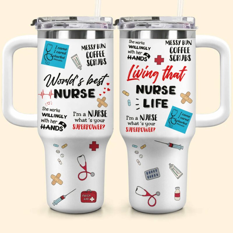 World‚Äôs Best Nurse Custom Stanley Quencher 40oz Stainless Steel Tumbler With Handle - Threewoofs