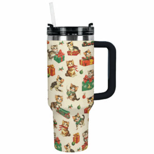 Xmas Kitty Christmas Custom Stanley Quencher 40oz Stainless Steel Tumbler With Handle - Threewoofs