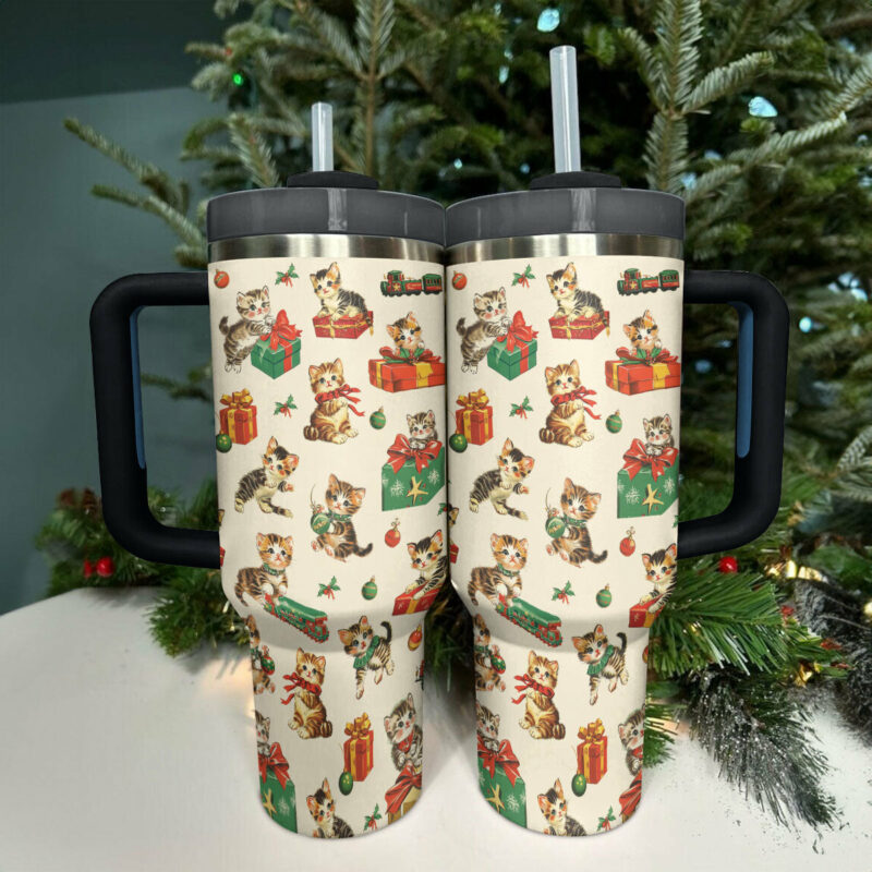 Xmas Kitty Christmas Custom Stanley Quencher 40oz Stainless Steel Tumbler With Handle - Threewoofs - Image 3