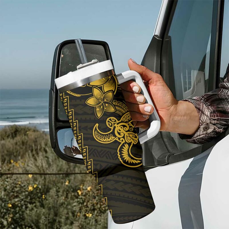 Yellow Hawaiian Kakau Turtle Polynesian Tribal Custom Stanley Quencher 40oz Stainless Steel Tumbler With Handle - Threewoofs - Image 7