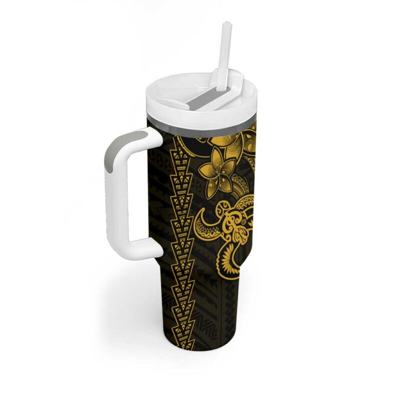 Yellow Hawaiian Kakau Turtle Polynesian Tribal Custom Stanley Quencher 40oz Stainless Steel Tumbler With Handle - Threewoofs - Image 2
