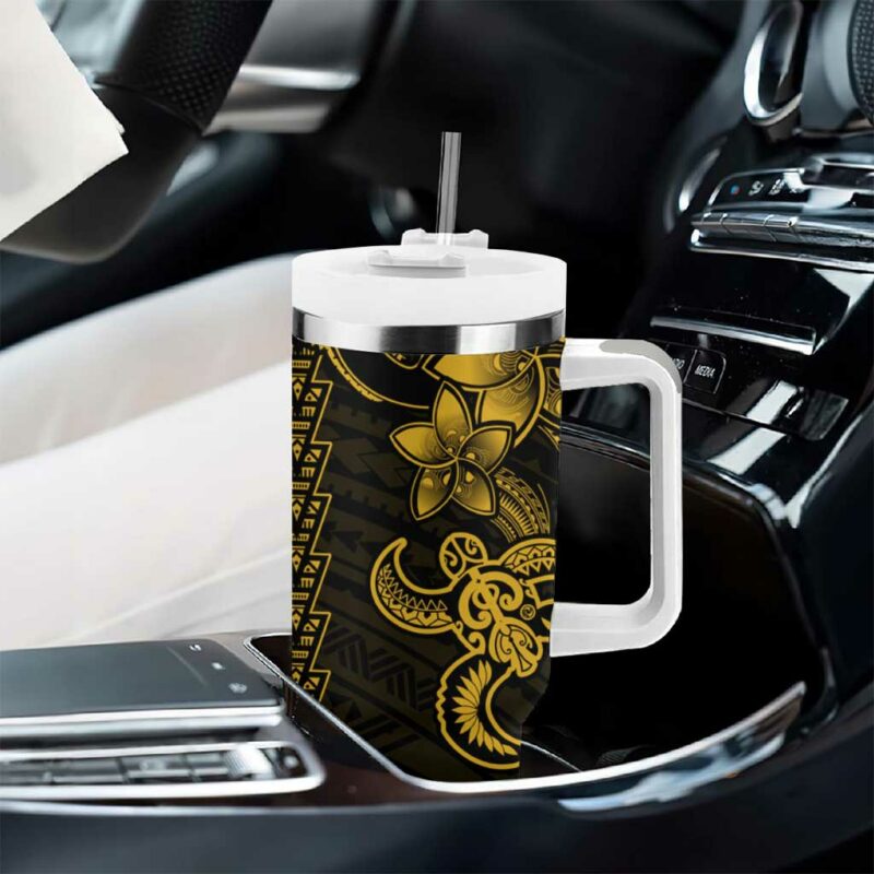 Yellow Hawaiian Kakau Turtle Polynesian Tribal Custom Stanley Quencher 40oz Stainless Steel Tumbler With Handle - Threewoofs - Image 8