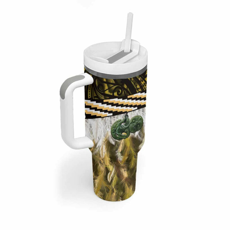 Yellow Traditional Cloak Aotearoa Custom Stanley Quencher 40oz Stainless Steel Tumbler With Handle - Threewoofs - Image 2