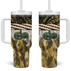 Yellow Traditional Cloak Aotearoa Custom Stanley Quencher 40oz Stainless Steel Tumbler With Handle - Threewoofs