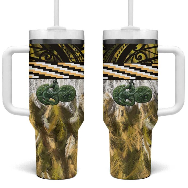 Yellow Traditional Cloak Aotearoa Custom Stanley Quencher 40oz Stainless Steel Tumbler With Handle - Threewoofs