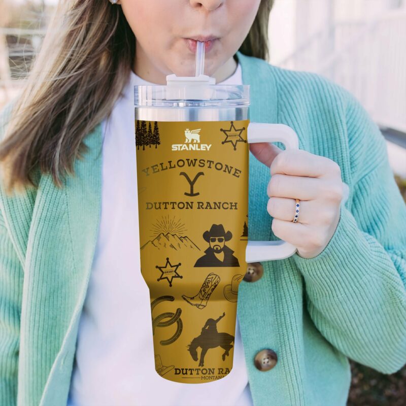 Yellowstone TV Series Custom Stanley Quencher 40oz Stainless Steel Tumbler With Handle - Threewoofs - Image 4