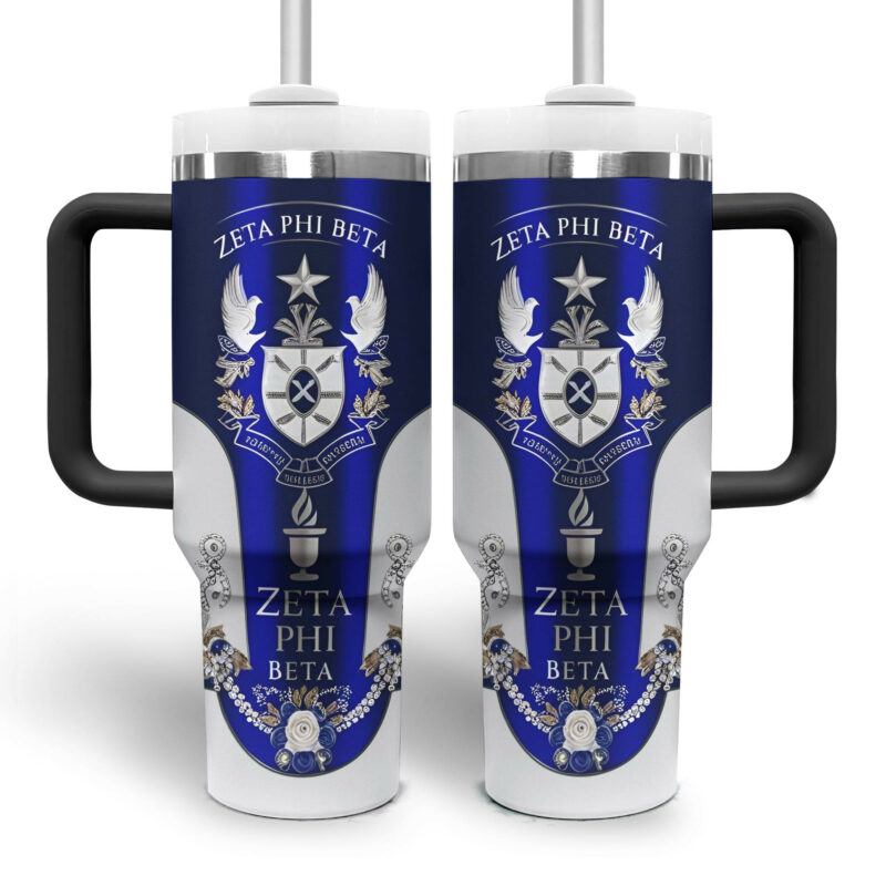 Zeta Phi Beta Custom Stanley Quencher 40oz Stainless Steel Tumbler With Handle - Threewoofs - Image 2
