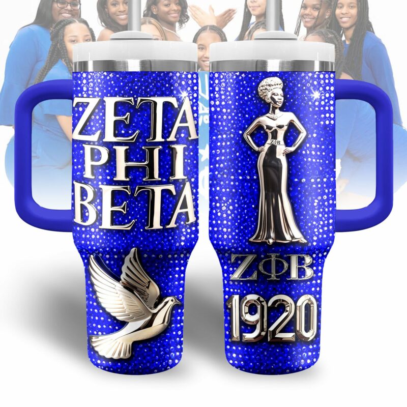 Zeta Phi Beta Custom Stanley Quencher 40oz Stainless Steel Tumbler With Handle - Threewoofs