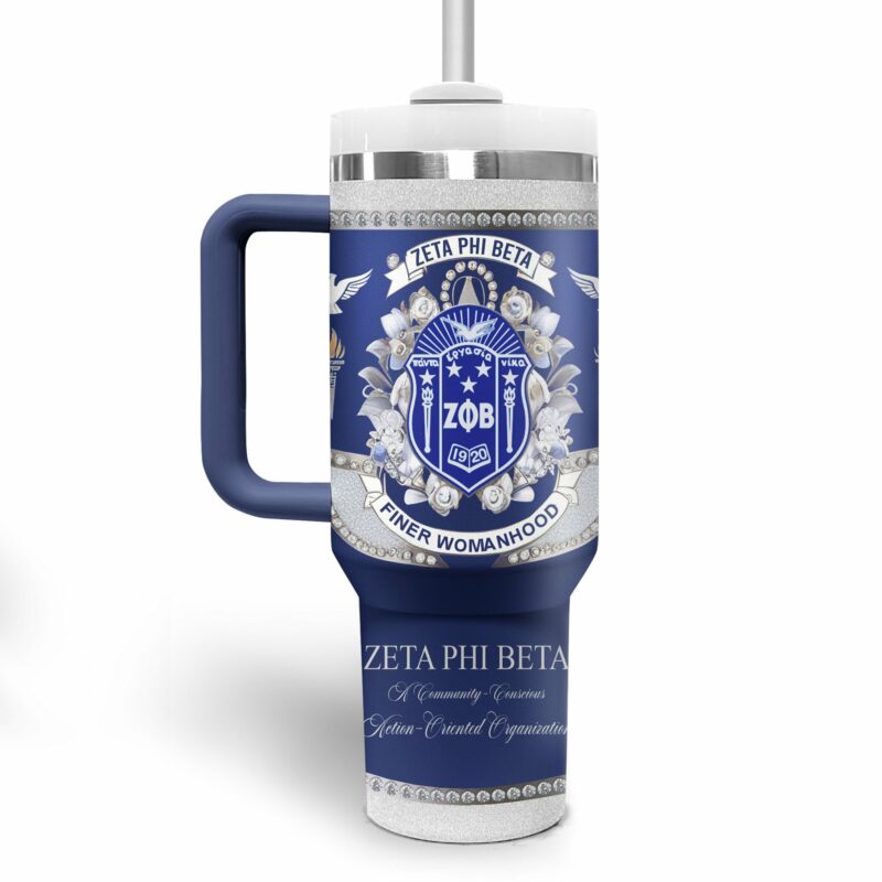Zeta Phi Beta Custom Stanley Quencher 40oz Stainless Steel Tumbler With Handle - Threewoofs - Image 3