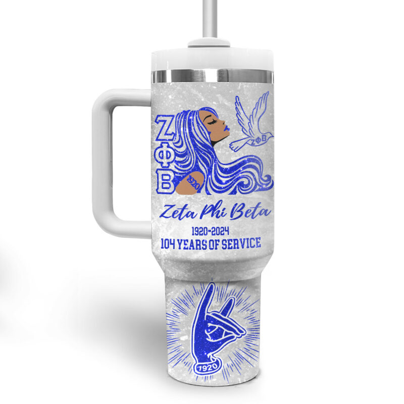 Zeta Phi Beta Custom Stanley Quencher 40oz Stainless Steel Tumbler With Handle - Threewoofs - Image 3