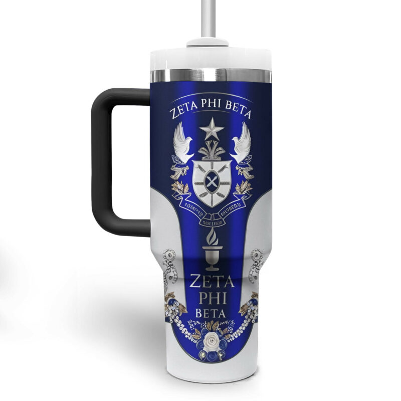 Zeta Phi Beta Custom Stanley Quencher 40oz Stainless Steel Tumbler With Handle - Threewoofs - Image 3