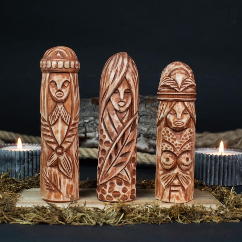 Skadi, Freyja, Eir, Handcrafted Wooden Sculptures. Goddesses Of Beauty And Healing. Viking Carving Home Decor Statue. Gift For A Connoisseur