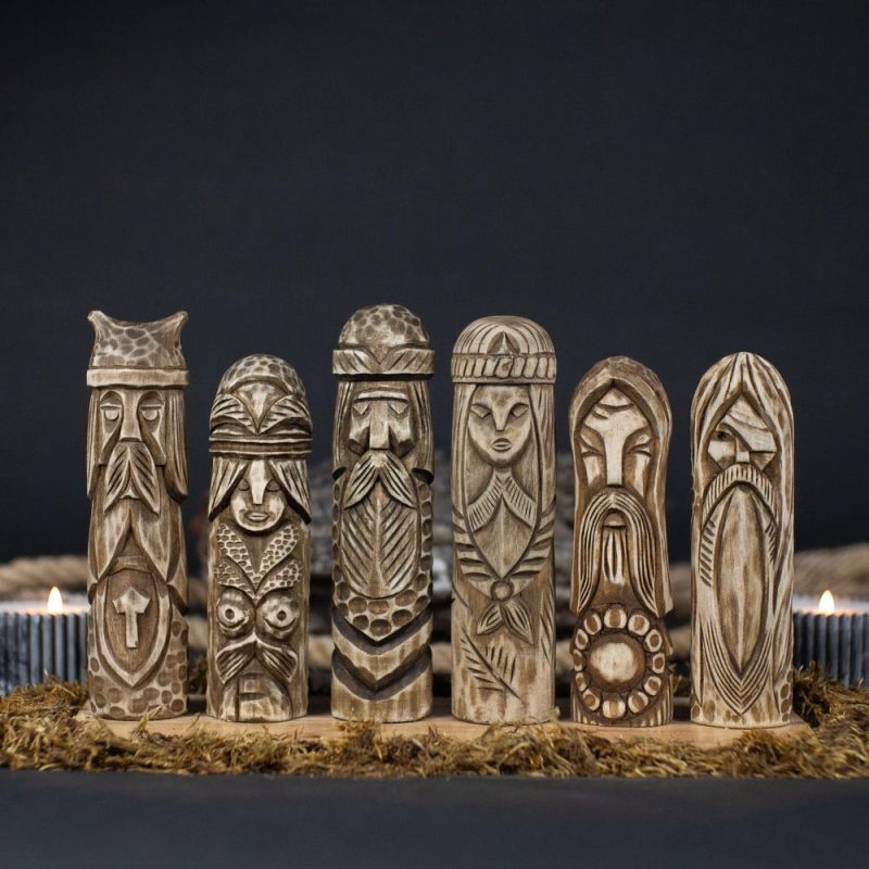 Scandinavian God Set, Handcrafted Wooden Sculptures. Viking Carving Home Decor Statue. Pagan And Norse Mythology. Odin God. Gift For Her