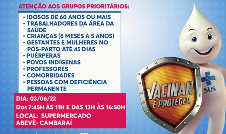 Prefeitura de Maracaju informa que haverá Campanha de Vacinação contra a Gripe no Bairro Cambaraí nesta sexta-feira (3)