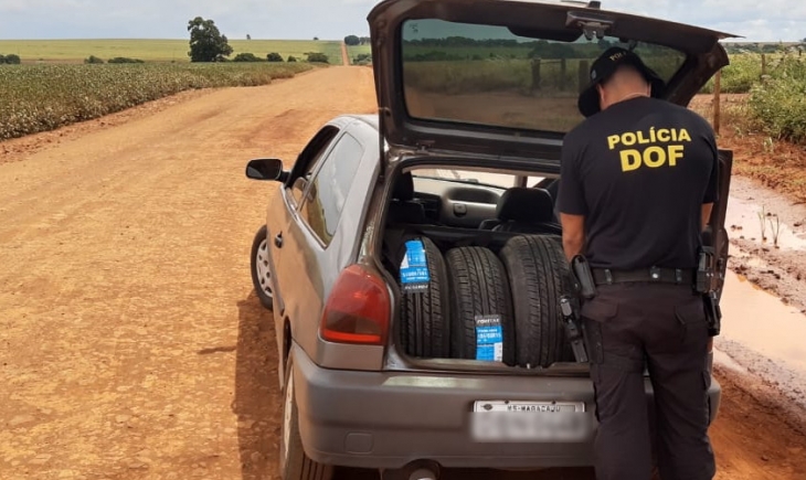 Veículo com pneus contrabandeados do Paraguai é apreendido pelo DOF durante a Operação Hórus em Caarapó.