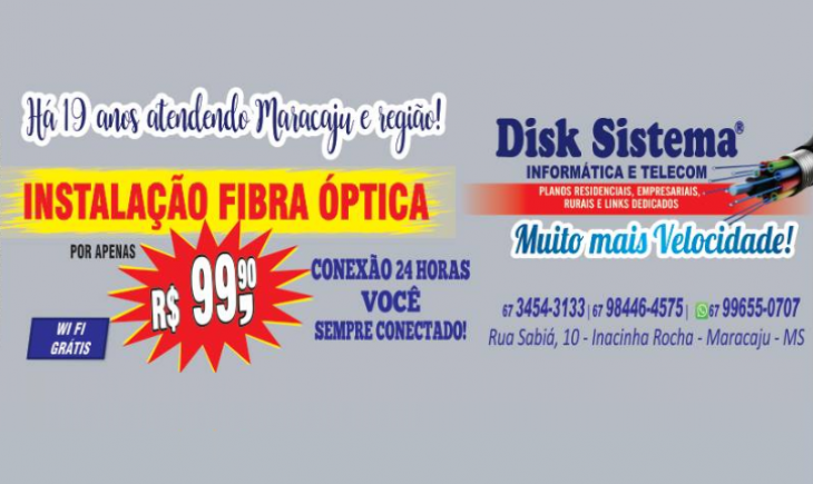 Disk Sistema Informática e Telecom lança promoção de instalação de internet a R$ 99,90. Saiba mais.