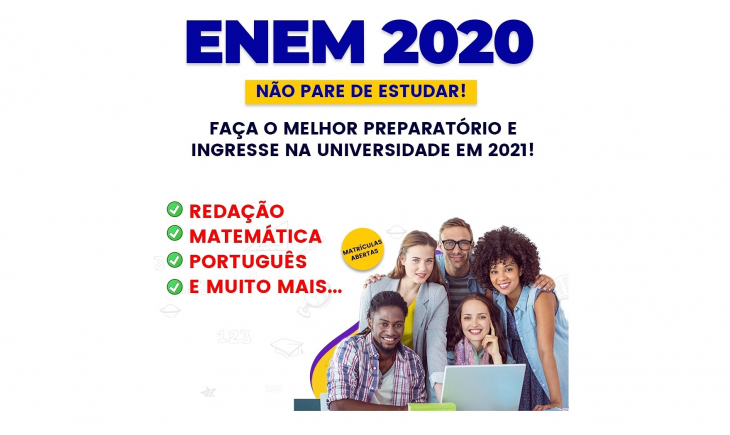 Faça o melhor preparatório para o ENEM 2020 em apenas quatro meses e ingresse na universidade em 2021.