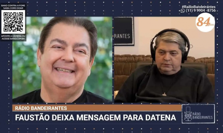 Fausto Silva aparece em programa de Datena e celebra aniversário da Rádio Bandeirantes