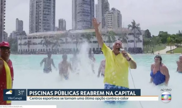 Repórter da Globo aparece de bermuda, quase se afoga e causa na web