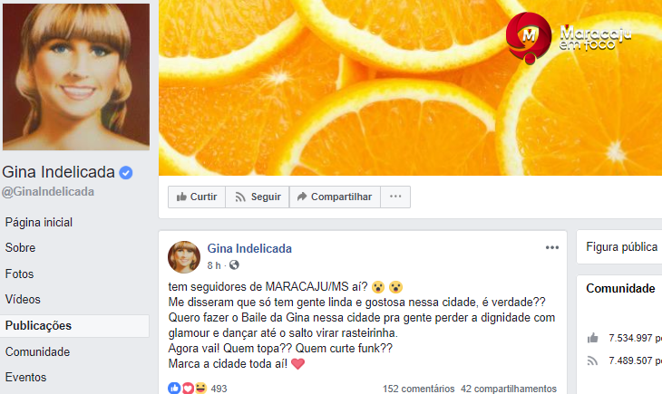 Com mais de 7 milhões de seguidores, “Gina Indelicada” posta sobre Maracaju e chama atenção de maracajuenses.