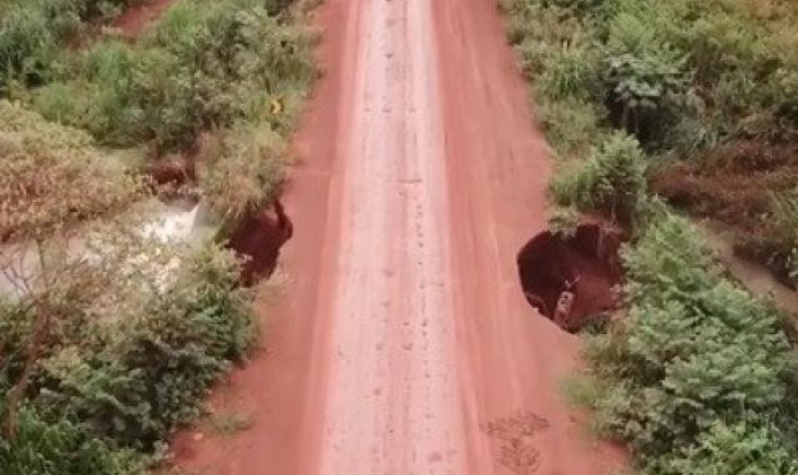 Maracaju: Erosão “engole” parte da MS-162 e Defesa Civil pede atenção de motoristas