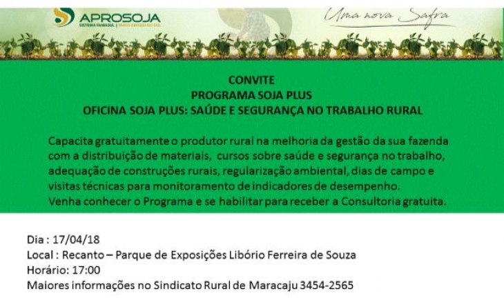 Programa Soja Plus estará em Maracaju no dia 17 de abril.