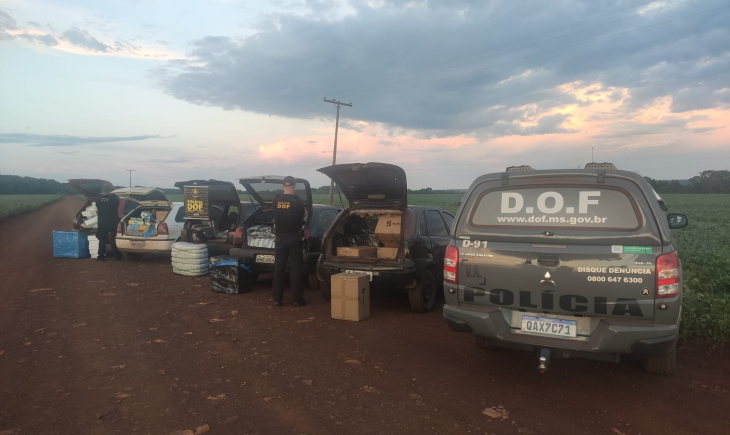 Cinco veículos são apreendidos pelo DOF com mais de R$ 765 mil em produtos de contrabando e descaminho em Maracaju.